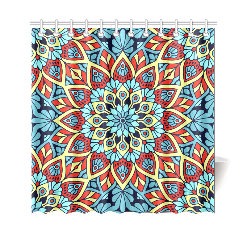 Red Yellow Blue Floral Mandala Shower Curtain 69"x70"