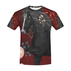 Black horse with flowers All Over Print T-Shirt for Men (USA Size) (Model T40)