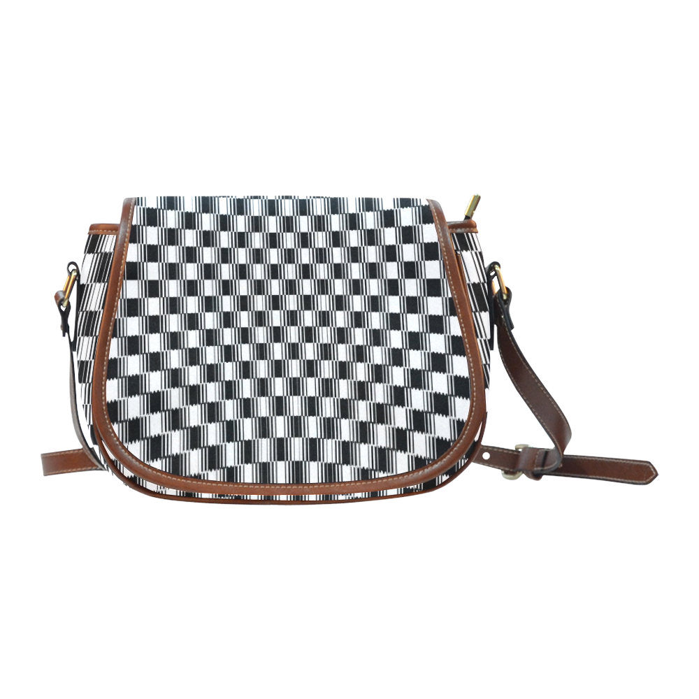 BLACK AND WHITE TILED Saddle Bag/Small (Model 1649) Full Customization