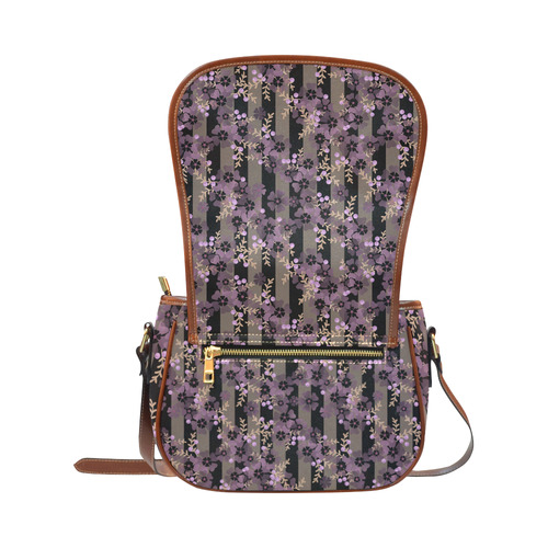 Floral striped brown violet Saddle Bag/Small (Model 1649) Full Customization