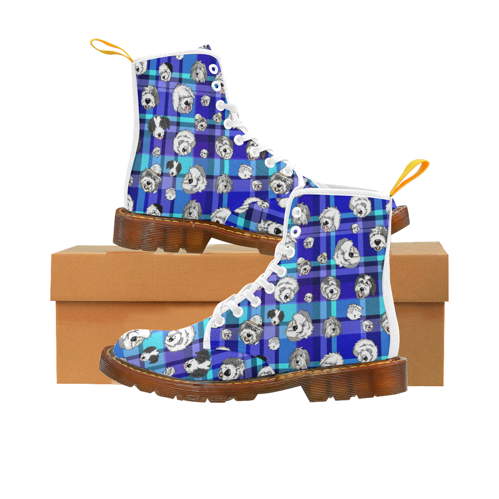 Blue Plaid SHeepies Martin Boots For Women Model 1203H