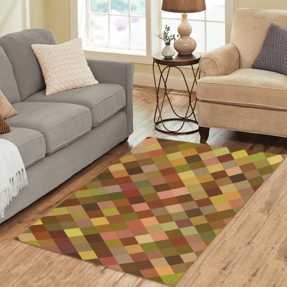 Autumn Colored Squares Brown Area Rug 5'x3'3''
