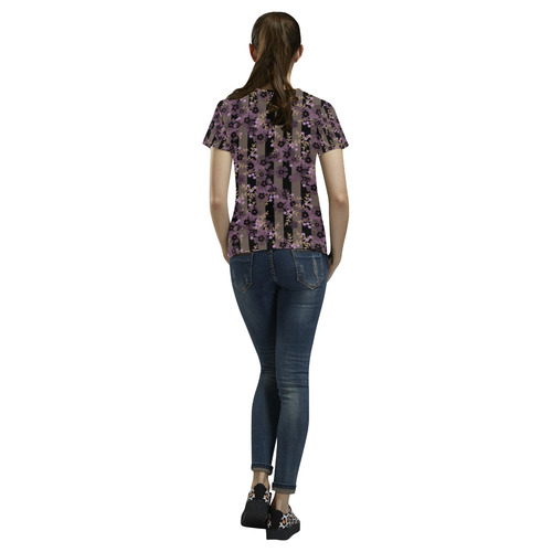 Floral striped brown violet All Over Print T-Shirt for Women (USA Size) (Model T40)