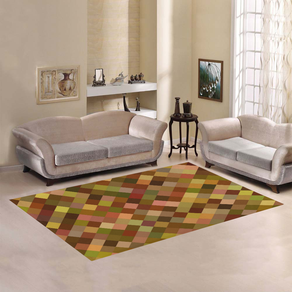 Autumn Colored Squares Brown Area Rug7'x5'