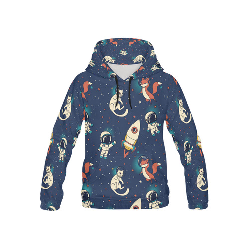 cute doodle boys, rockets, foxes and cats floating All Over Print Hoodie for Kid (USA Size) (Model H13)