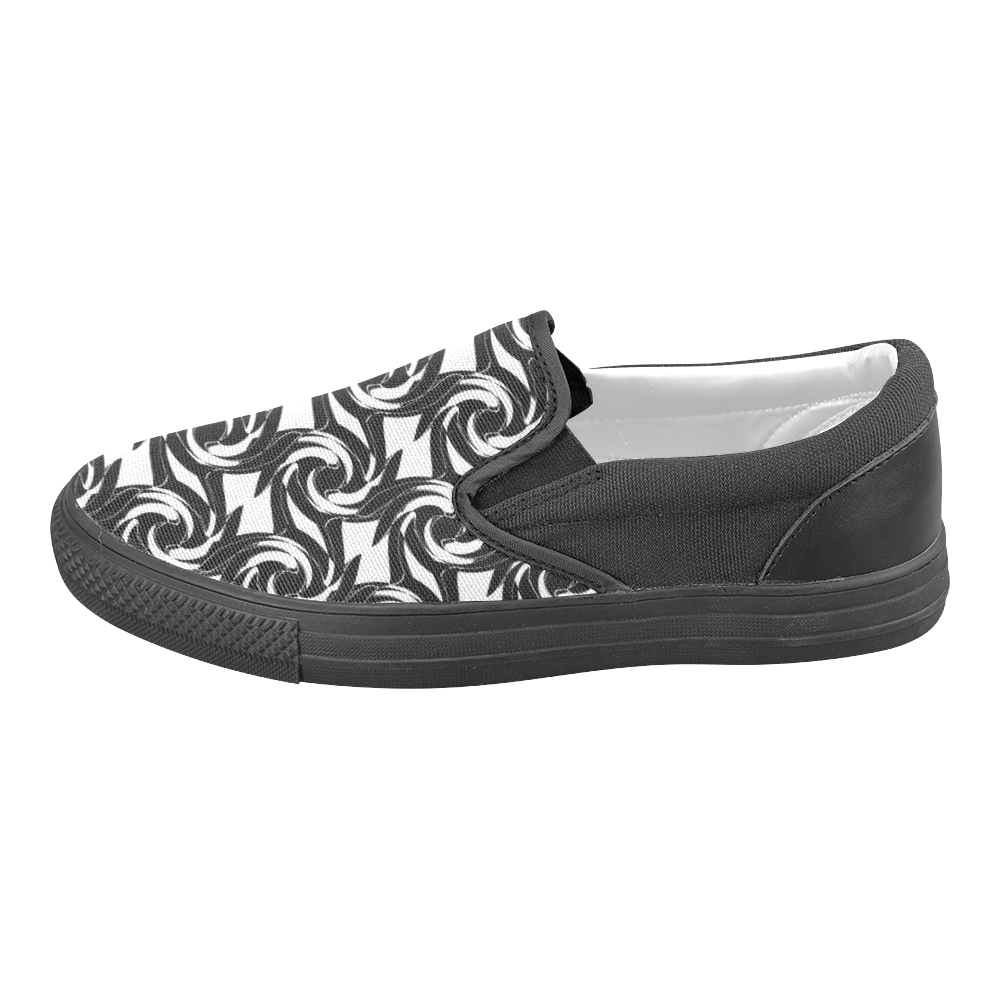 Black and white abstract pattern Men's Unusual Slip-on Canvas Shoes (Model 019)