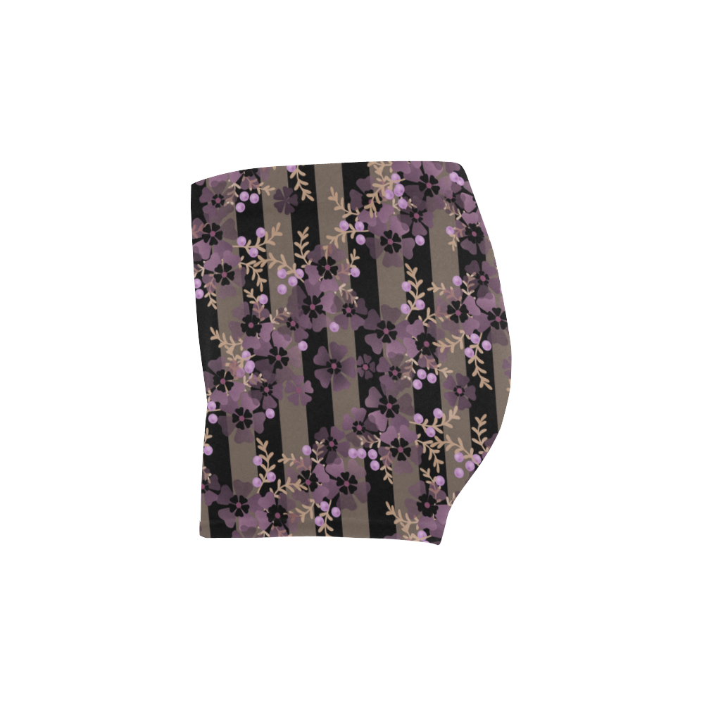 Floral striped brown violet Briseis Skinny Shorts (Model L04)