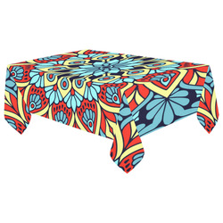 Red Yellow Blue Floral Mandala Cotton Linen Tablecloth 60"x 104"