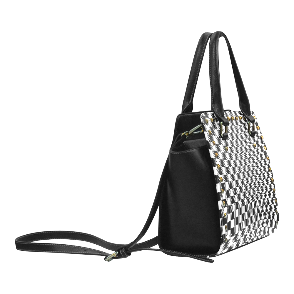 BLACK AND WHITE TILED Rivet Shoulder Handbag (Model 1645)