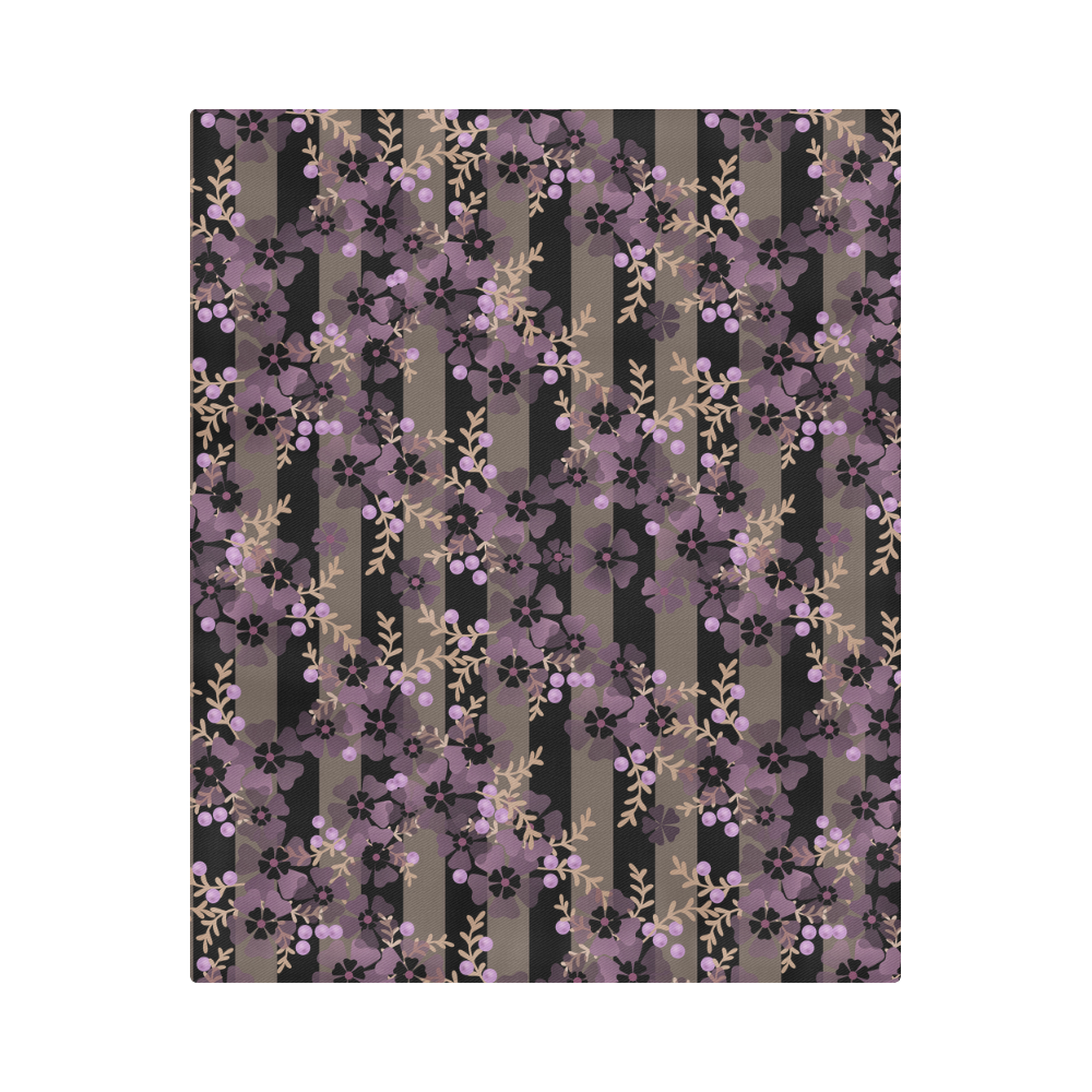 Floral striped brown violet Duvet Cover 86"x70" ( All-over-print)