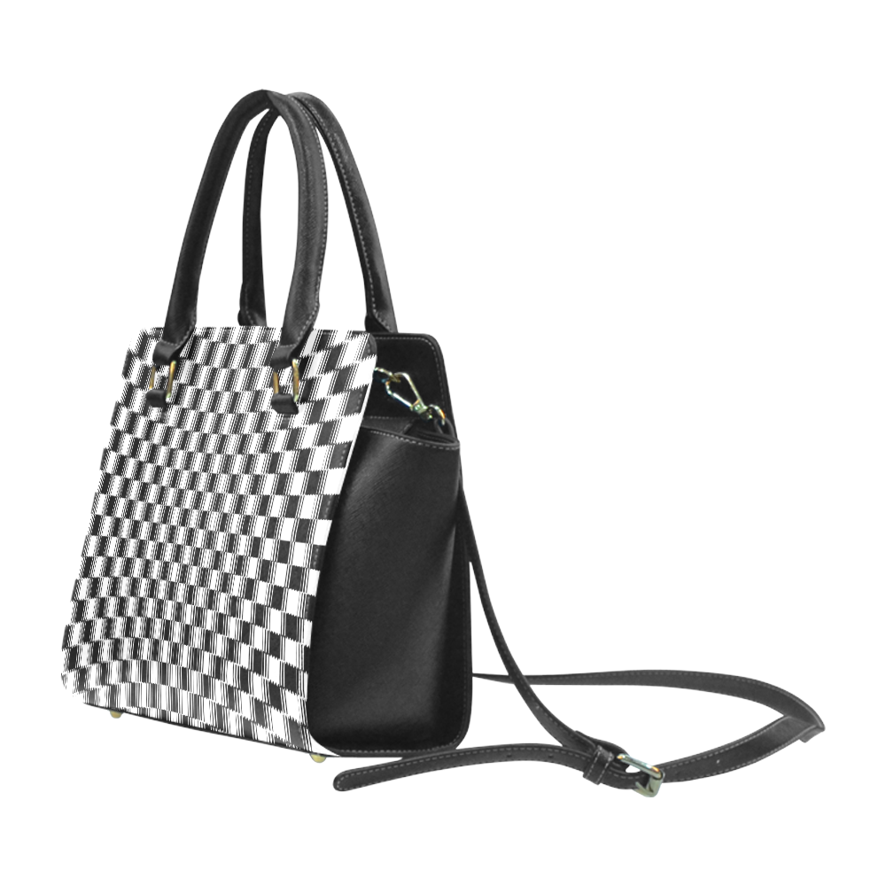 BLACK AND WHITE TILED Rivet Shoulder Handbag (Model 1645)