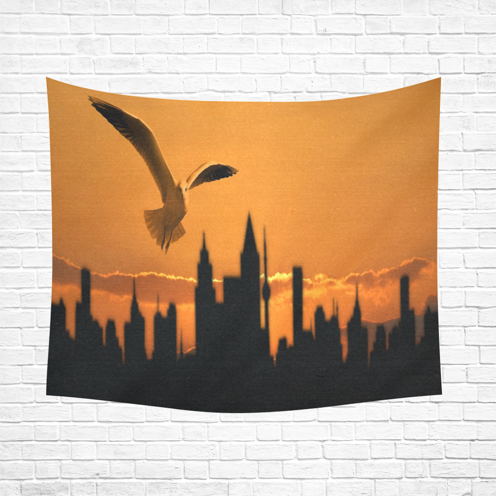 Owl Sunset Silhouette Cotton Linen Wall Tapestry 60"x 51"
