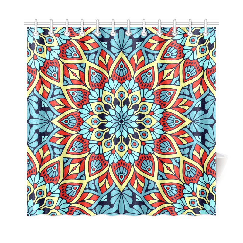 Red Yellow Blue Floral Mandala Shower Curtain 72"x72"