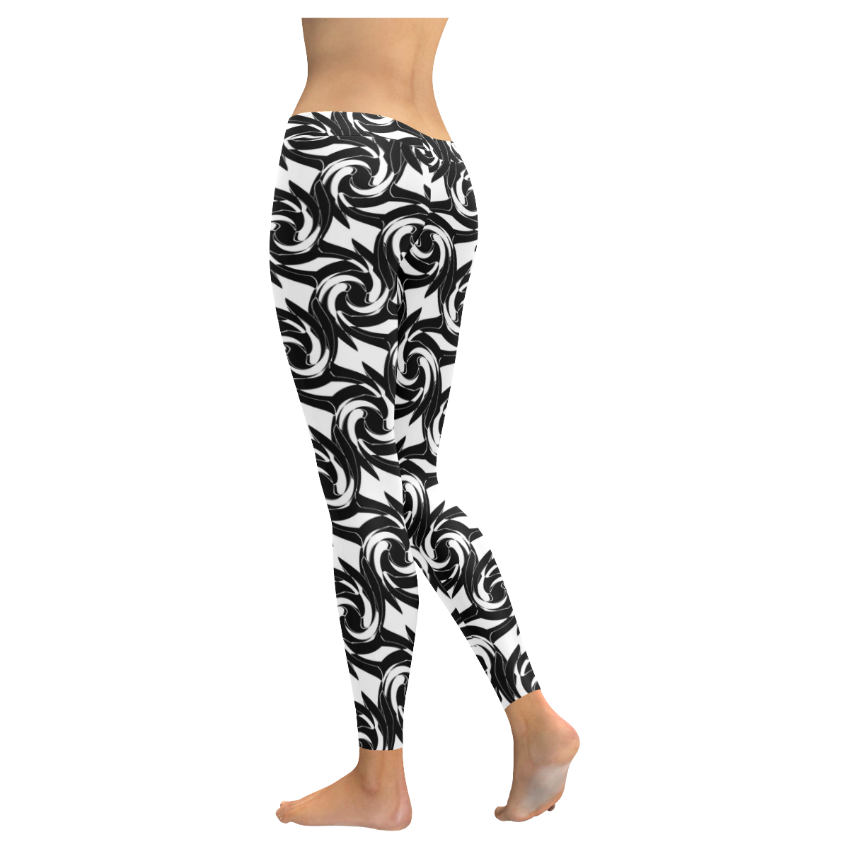 Black and white abstract pattern Women's Low Rise Leggings (Invisible Stitch) (Model L05)