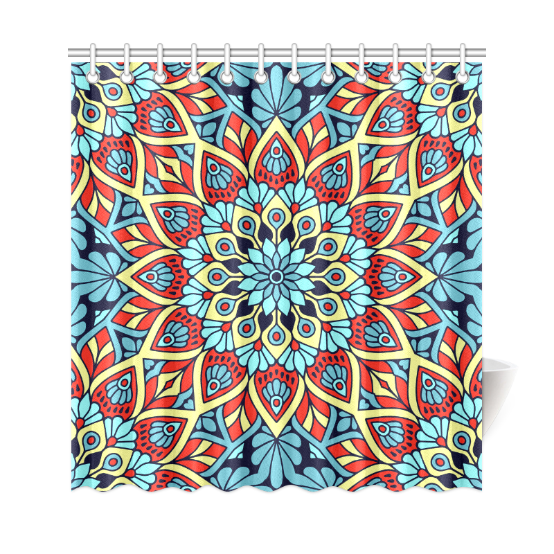Red Yellow Blue Floral Mandala Shower Curtain 69"x72"