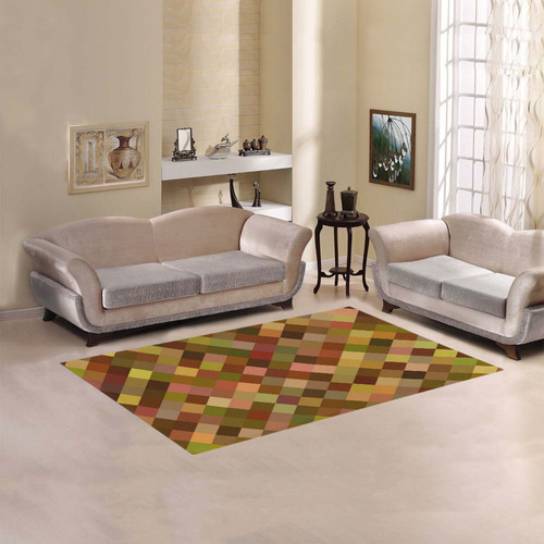 Autumn Colored Squares Brown Area Rug 5'x3'3''
