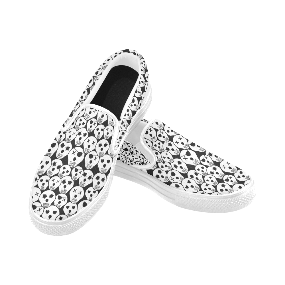 Silly Skull Halloween Design Women's Unusual Slip-on Canvas Shoes (Model 019)