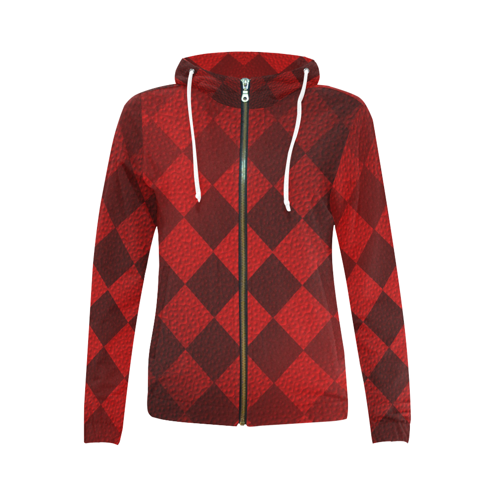 Christmas Red Square All Over Print Full Zip Hoodie for Women (Model H14)