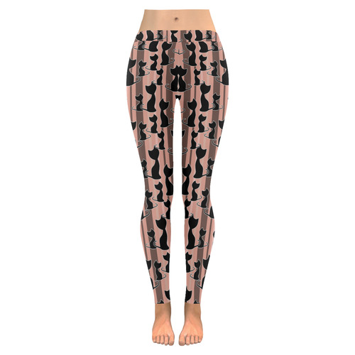 Cats , brown background Women's Low Rise Leggings (Invisible Stitch) (Model L05)