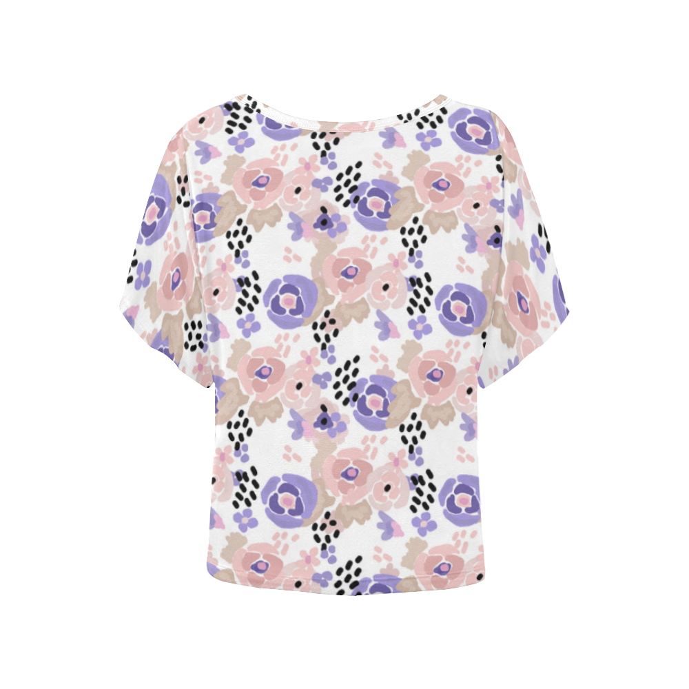 Floral purple pink Women's Batwing-Sleeved Blouse T shirt (Model T44)