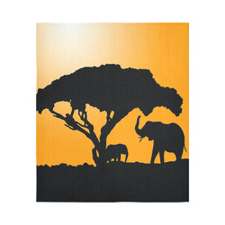 African Elephants Sunset Silhouette Cotton Linen Wall Tapestry 51"x 60"