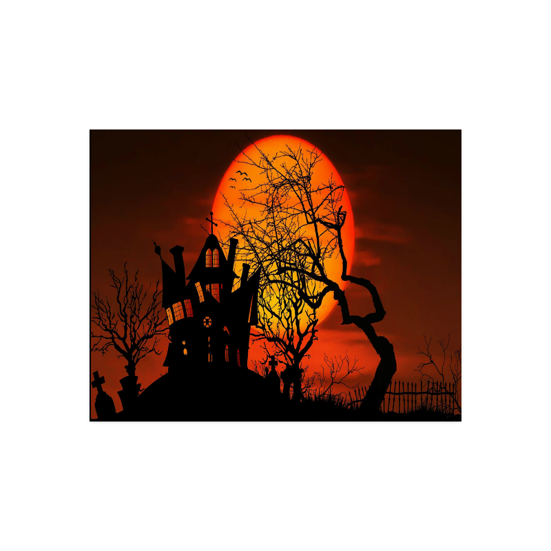 Haunted House Sunset Silhouette Poster 14"x11"