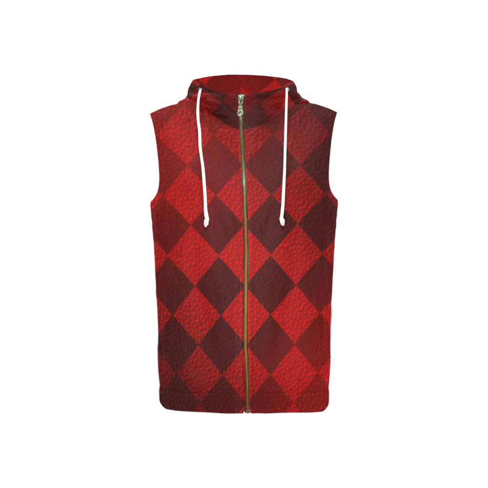 Christmas Red Square All Over Print Sleeveless Zip Up Hoodie for Women (Model H16)
