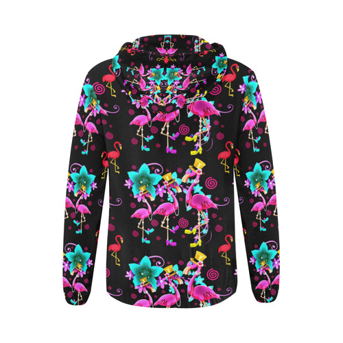Fashionista pink flamingo gals All Over Print Full Zip Hoodie for Women (Model H14)
