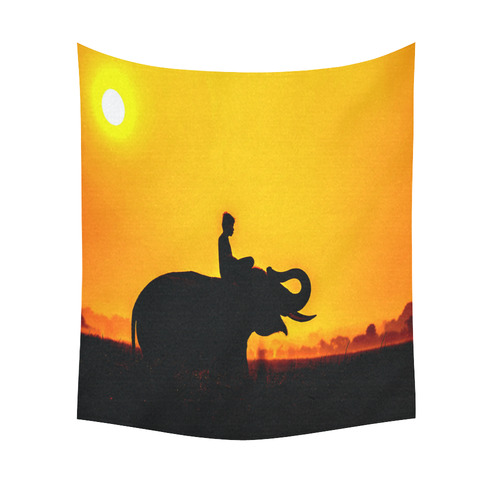 Elephant Ride Sunset Silhouette Cotton Linen Wall Tapestry 51"x 60"