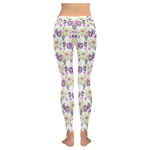 Floral purple beige green Women's Low Rise Leggings (Invisible Stitch) (Model L05)