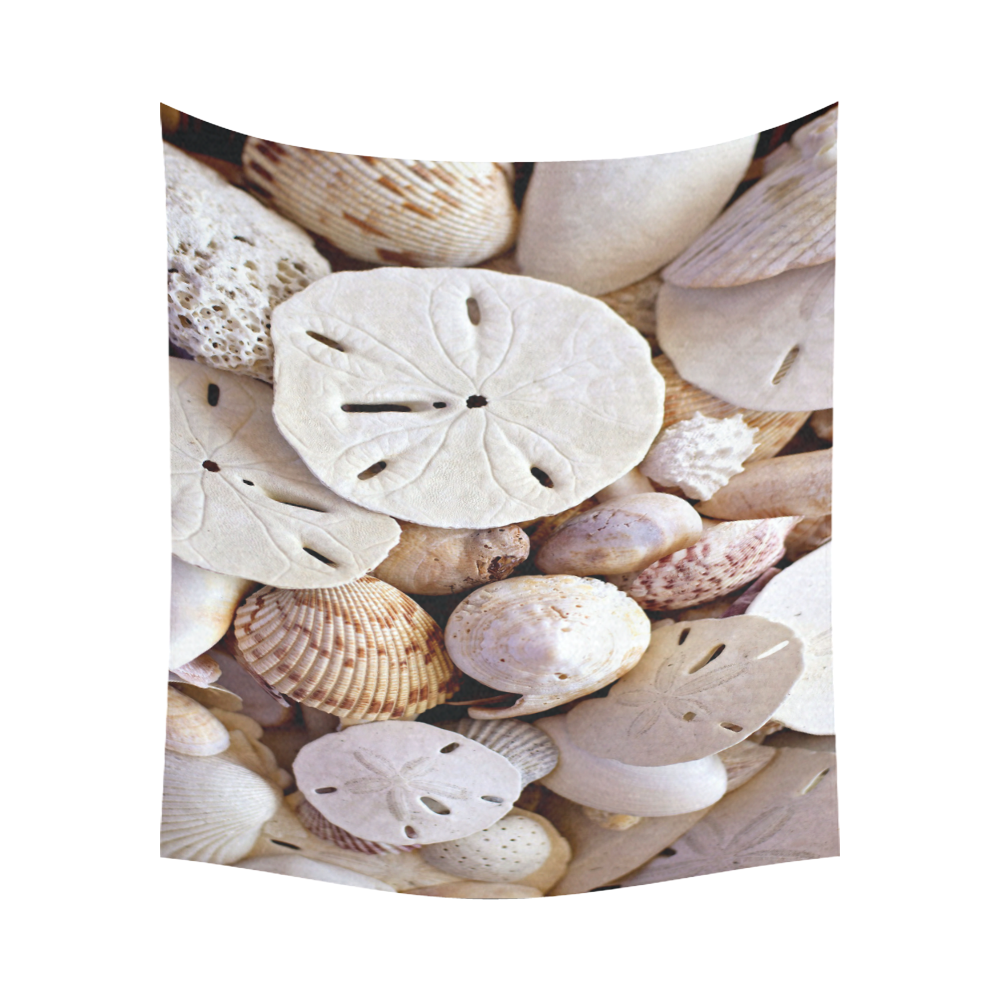 Seashells And Sand Dollars Cotton Linen Wall Tapestry 60"x 51"