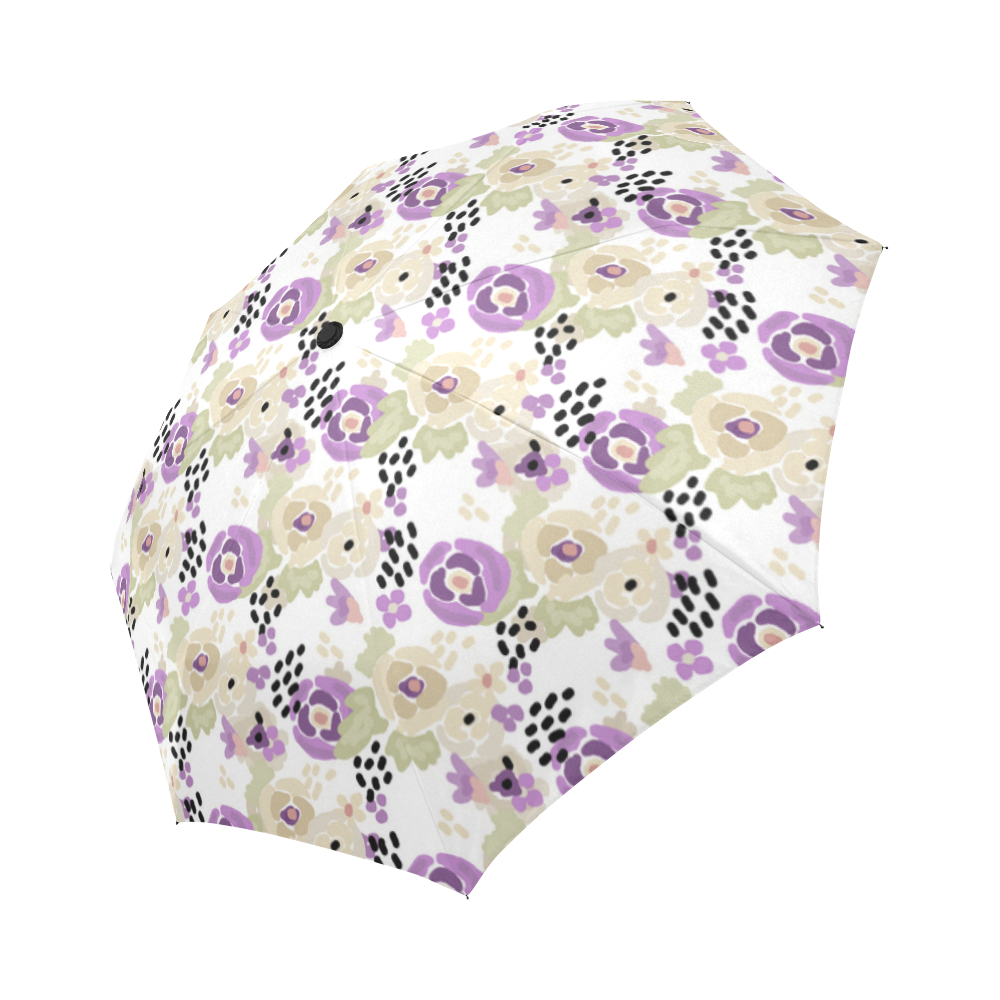 Floral purple beige green Auto-Foldable Umbrella (Model U04)