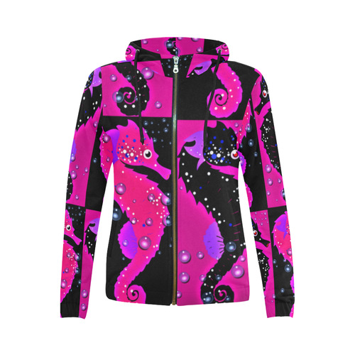 Seahorse Parade All Over Print Full Zip Hoodie for Women (Model H14)