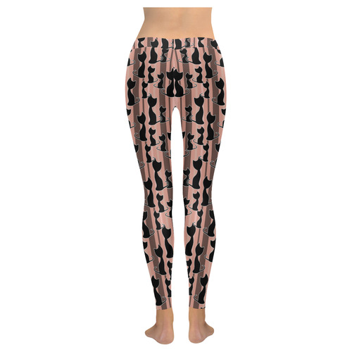 Cats , brown background Women's Low Rise Leggings (Invisible Stitch) (Model L05)
