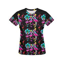 Fshionista pink flamingo gals All Over Print T-Shirt for Women (USA Size) (Model T40)