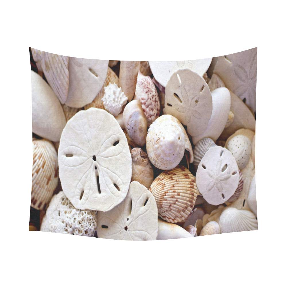 Seashells And Sand Dollars Cotton Linen Wall Tapestry 60"x 51"