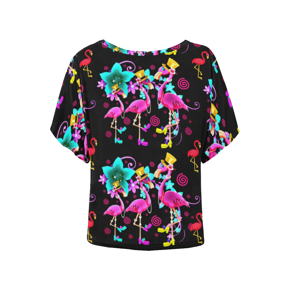 Fashionista pink flamingo gals Women's Batwing-Sleeved Blouse T shirt (Model T44)
