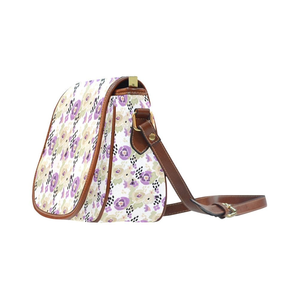 Floral purple beige green Saddle Bag/Small (Model 1649) Full Customization