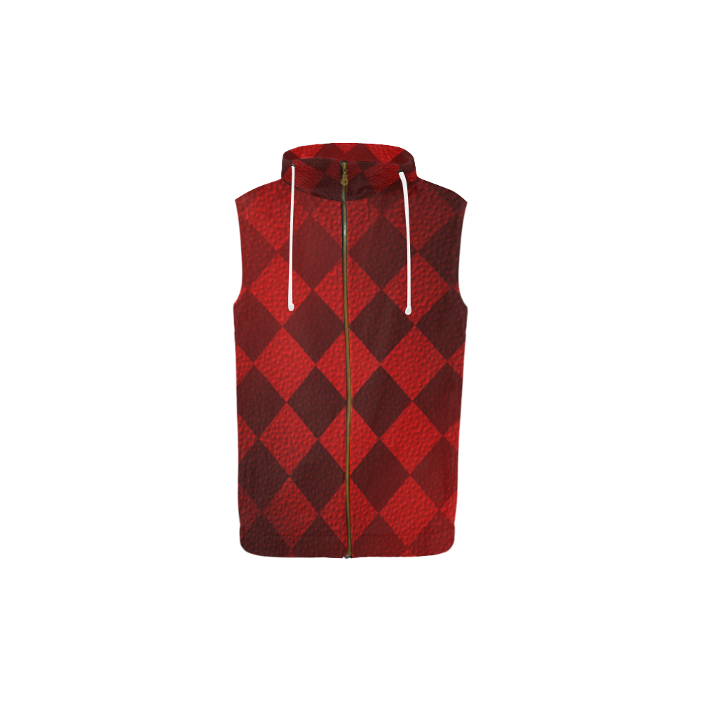 Christmas Red Square All Over Print Sleeveless Zip Up Hoodie for Kid (Model H16)