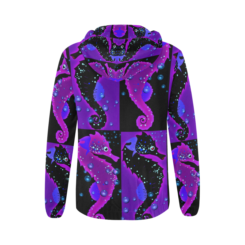 Seahorse Parade purple All Over Print Full Zip Hoodie for Women (Model H14)