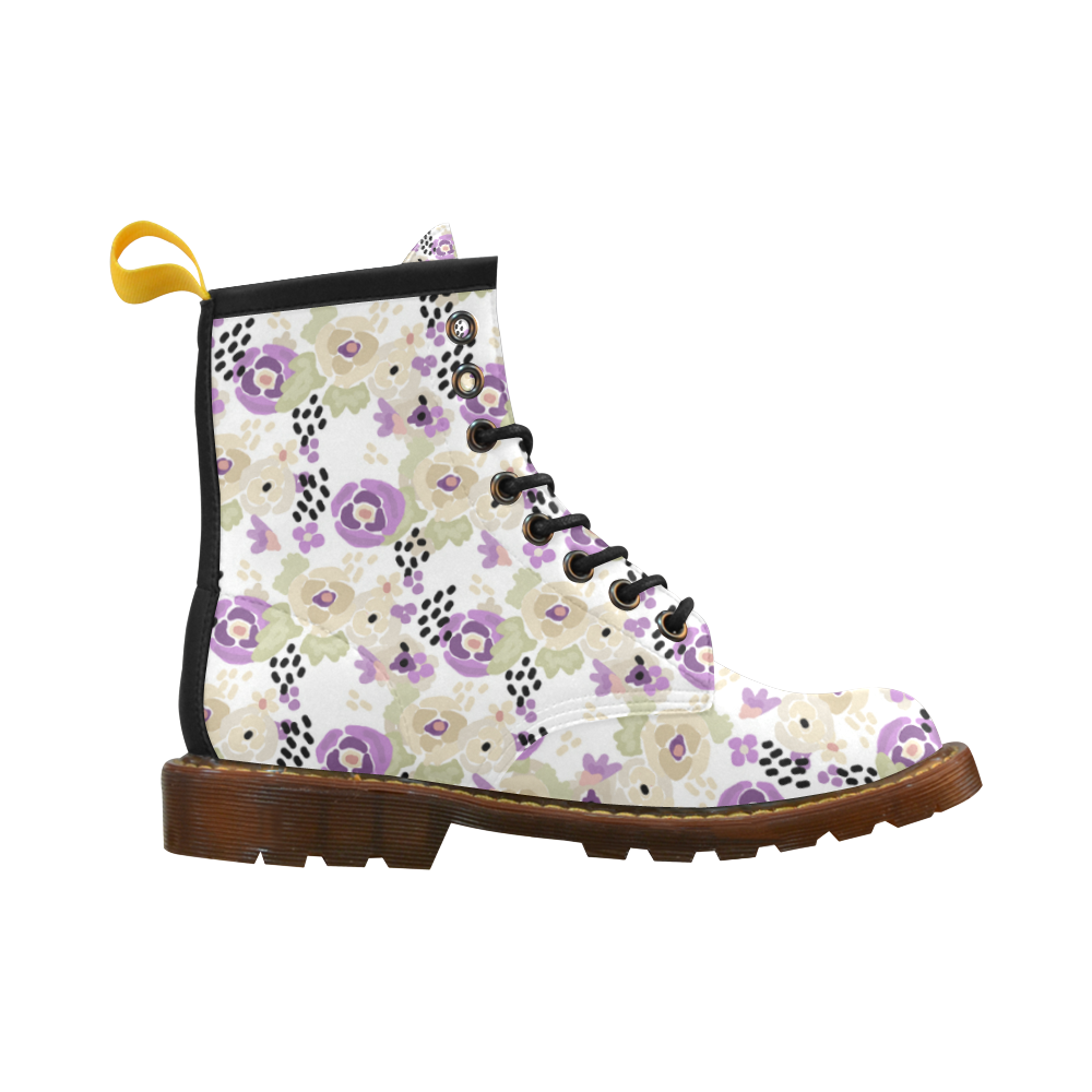 Floral purple beige green High Grade PU Leather Martin Boots For Women Model 402H