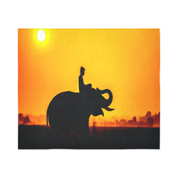 Elephant Ride Sunset Silhouette Cotton Linen Wall Tapestry 60"x 51"