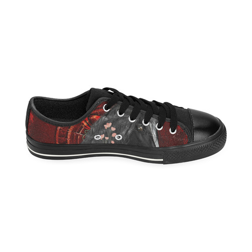 Black horse with flowers Canvas Women's Shoes/Large Size (Model 018)