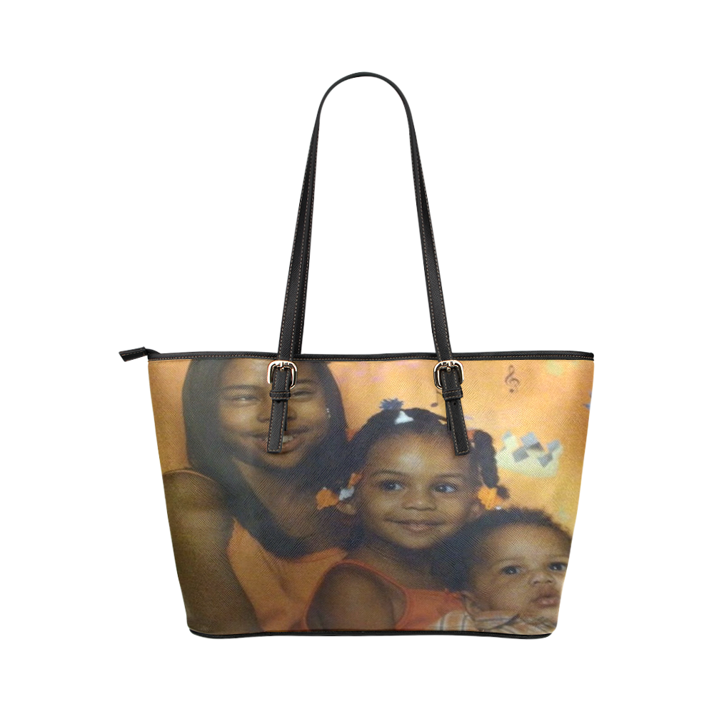 WE ARE FAMILY LEATHER TOTE BAG Leather Tote Bag/Small (Model 1651)