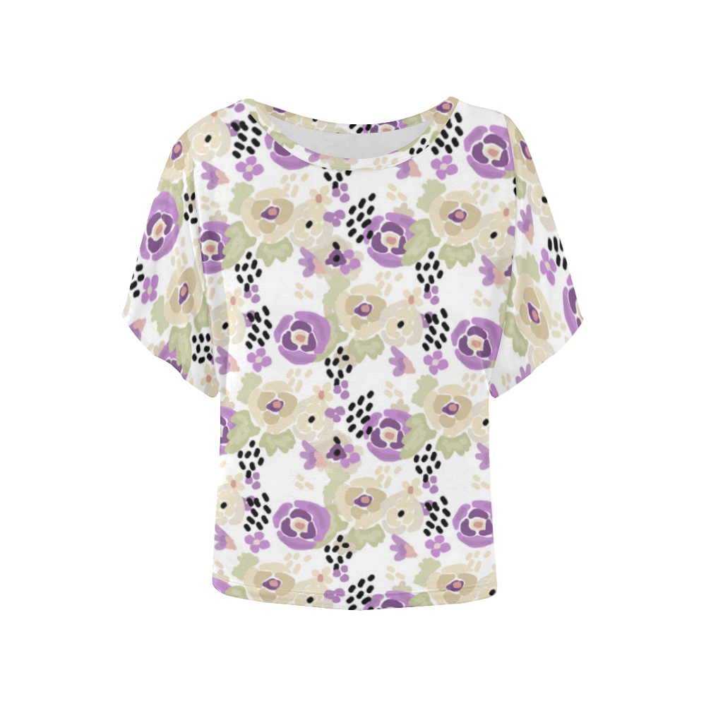 Floral purple beige green Women's Batwing-Sleeved Blouse T shirt (Model T44)