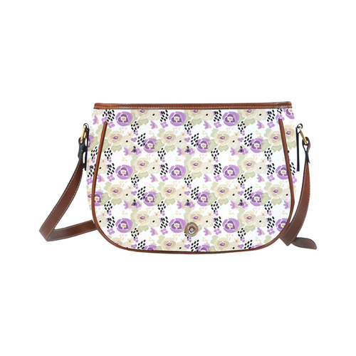 Floral purple beige green Saddle Bag/Small (Model 1649) Full Customization