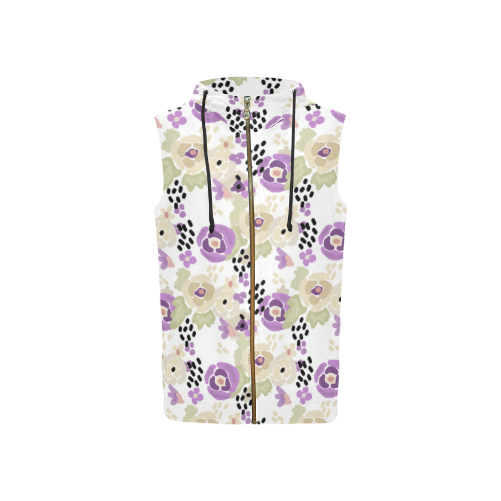 Floral purple beige green All Over Print Sleeveless Zip Up Hoodie for Women (Model H16)
