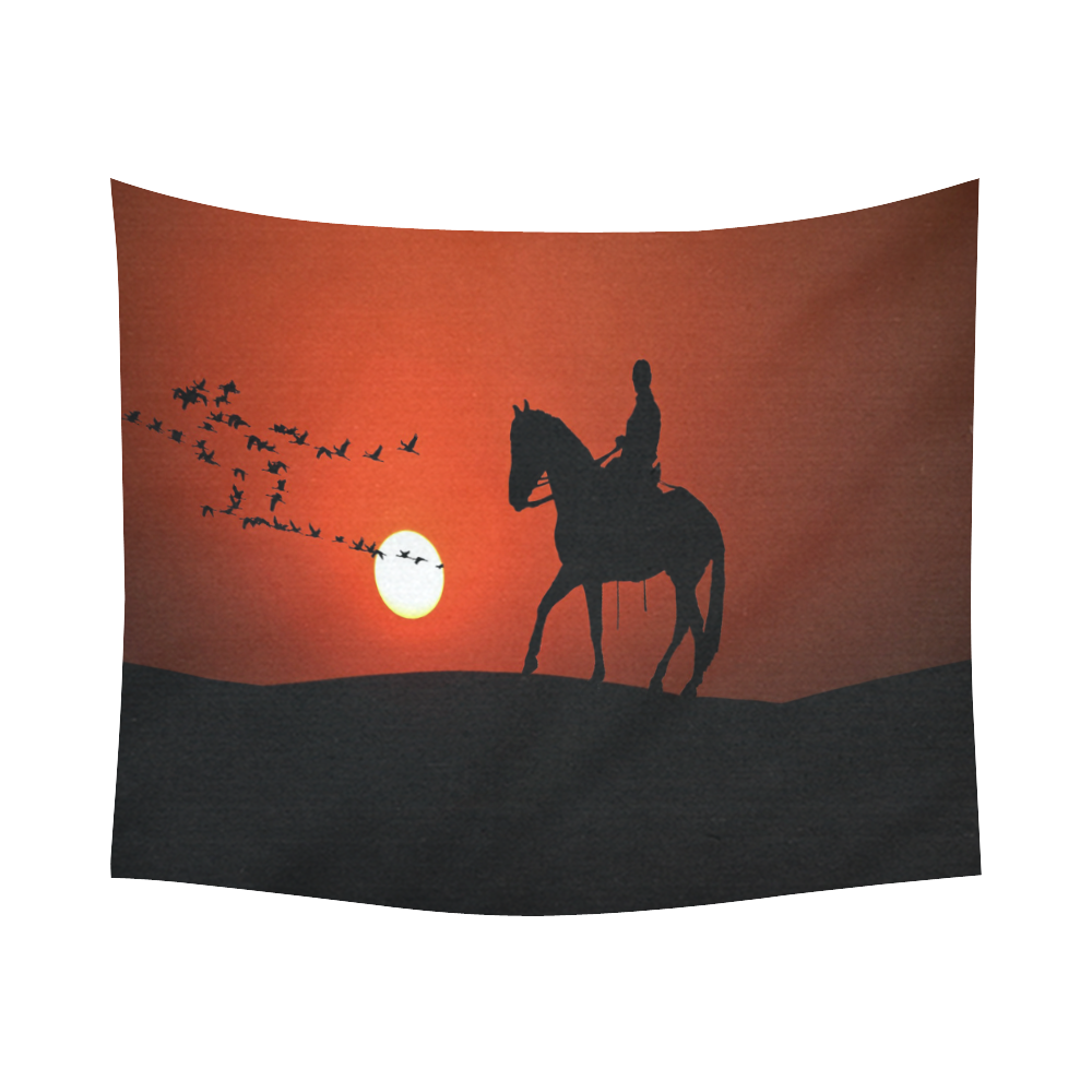 Sunset Silhouette Horse Ride Cotton Linen Wall Tapestry 60"x 51"