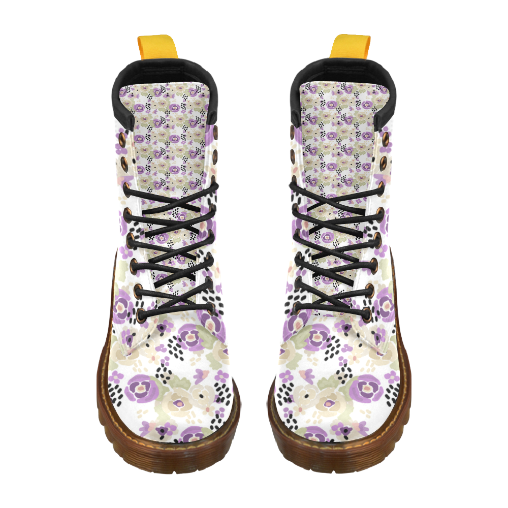 Floral purple beige green High Grade PU Leather Martin Boots For Women Model 402H