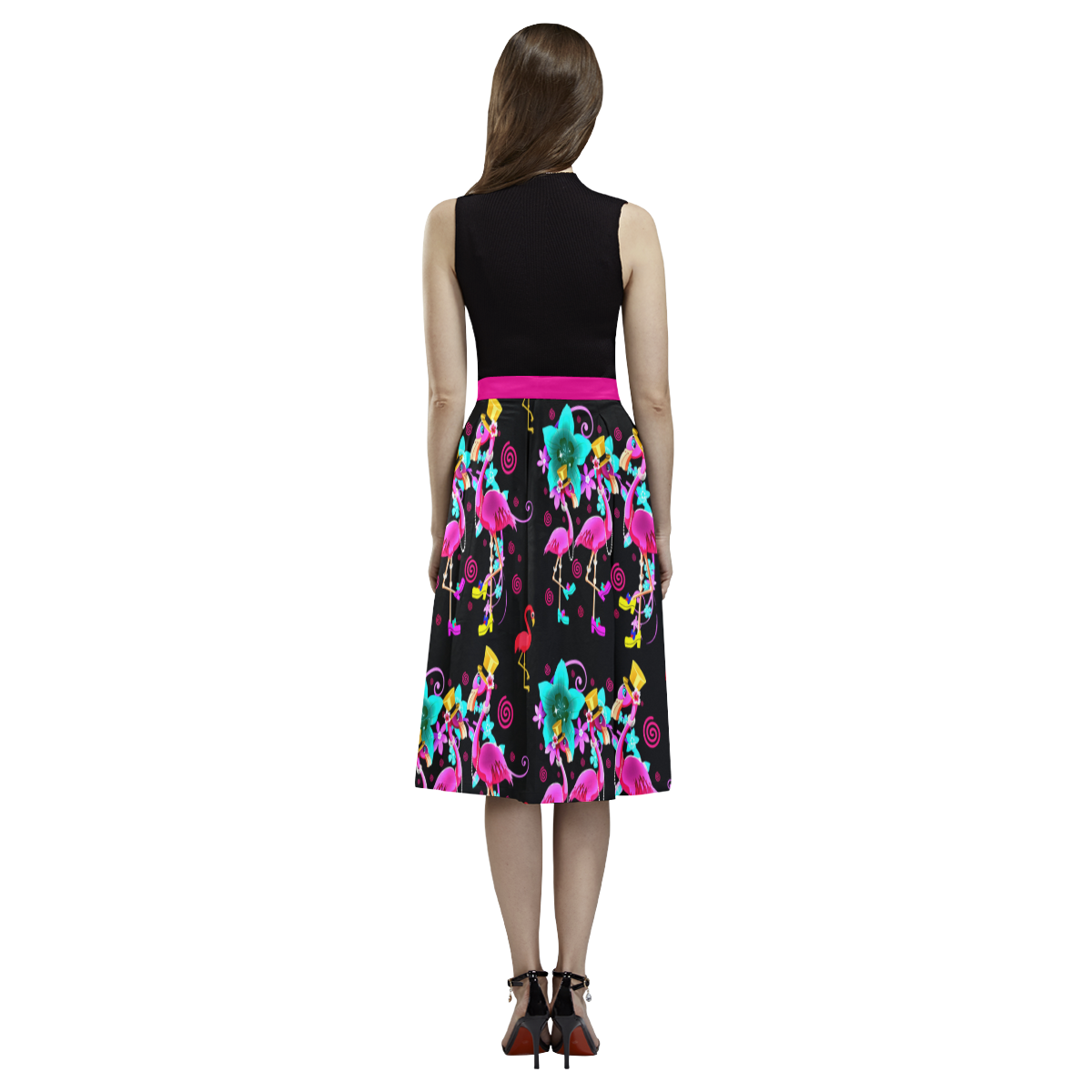 Fashionista pink flamingo gal Aoede Crepe Skirt (Model D16)